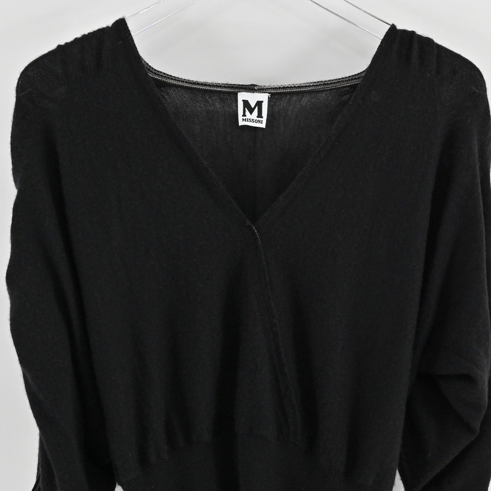 Missoni Womens Cashmere Silk Sweater Size 6 Black Ruched Sleeve Quiet Luxury - Picture 10 of 14